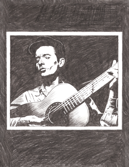 Woody Guthrie pencil drawing