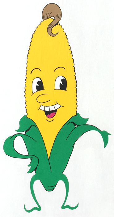 Anthropomorphic corn on the cob character